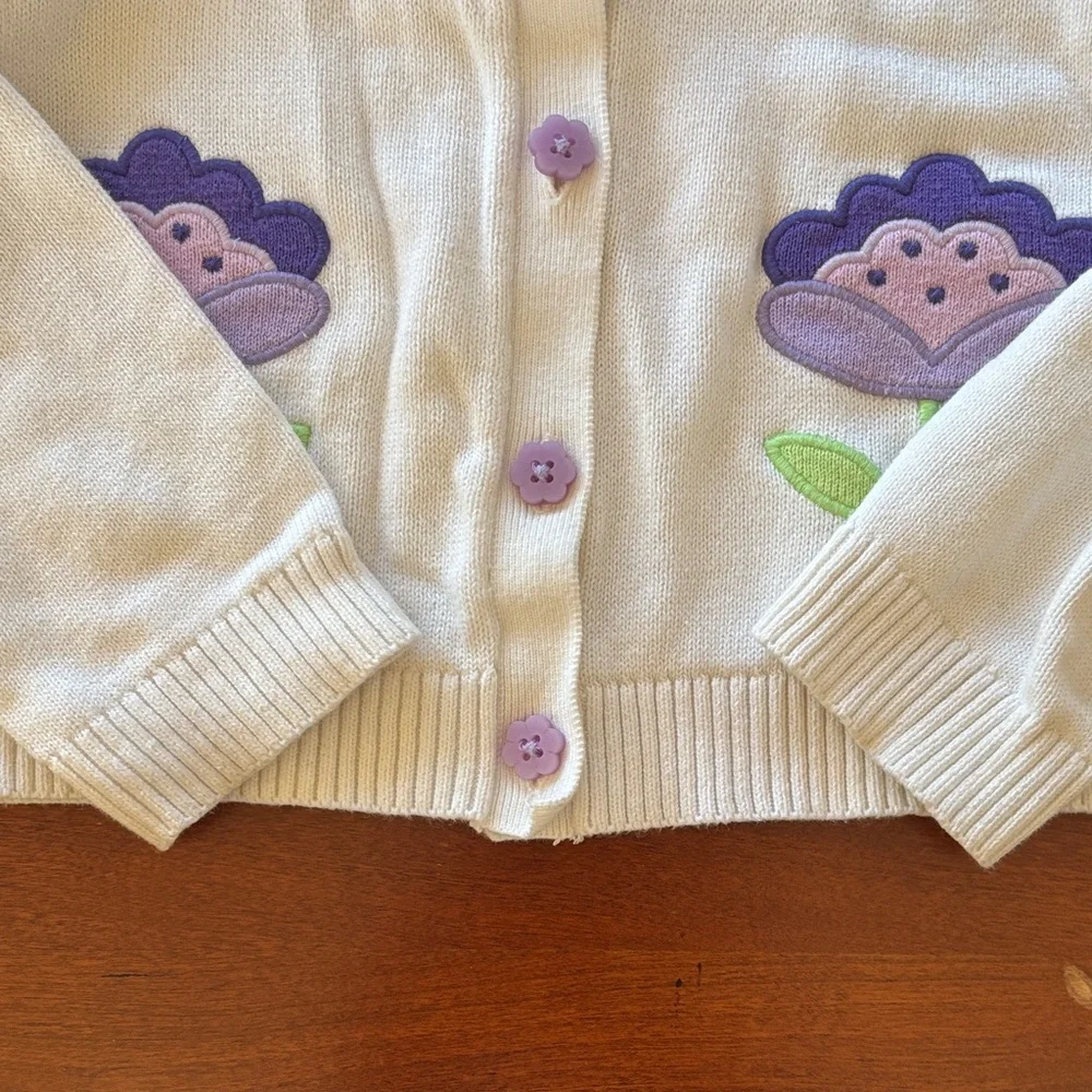 Gymboree Girls Embroidered Floral Cardigan -‎ Lovely Lavender - White